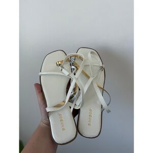 Bamboo Strappy Sandals – White & Gold – Women's Size 9 – NWT